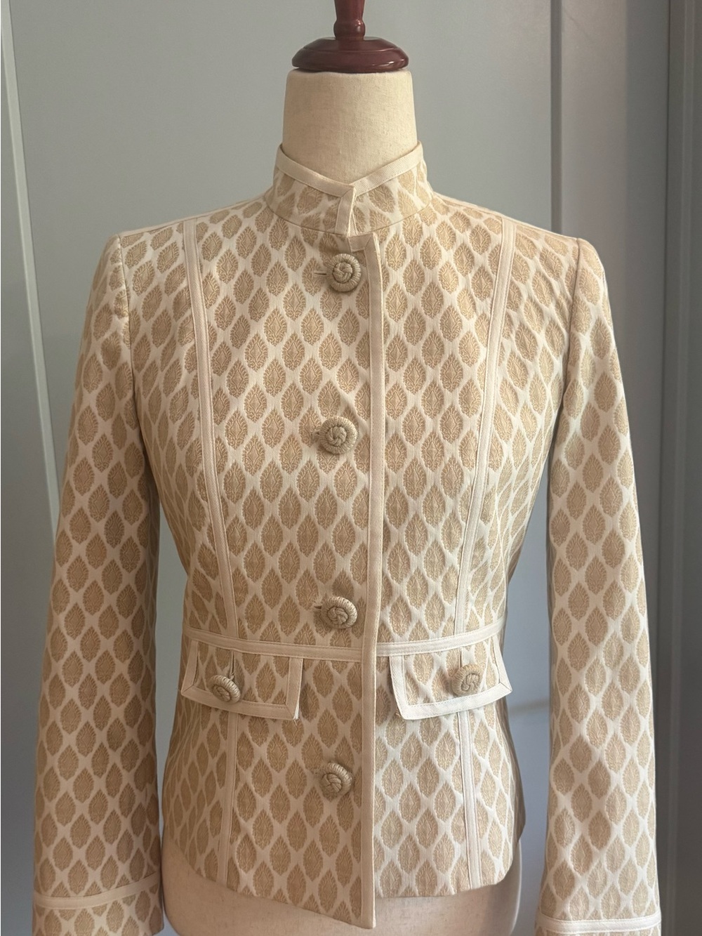 Talbots Vintage Cream Jacquard Stand-Collar Women's Jacket